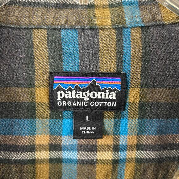 Patagonia Men Long Sleeve Flannel Cotton Fjord Shirt Outdoors Blue Size Large - Picture 4 of 6